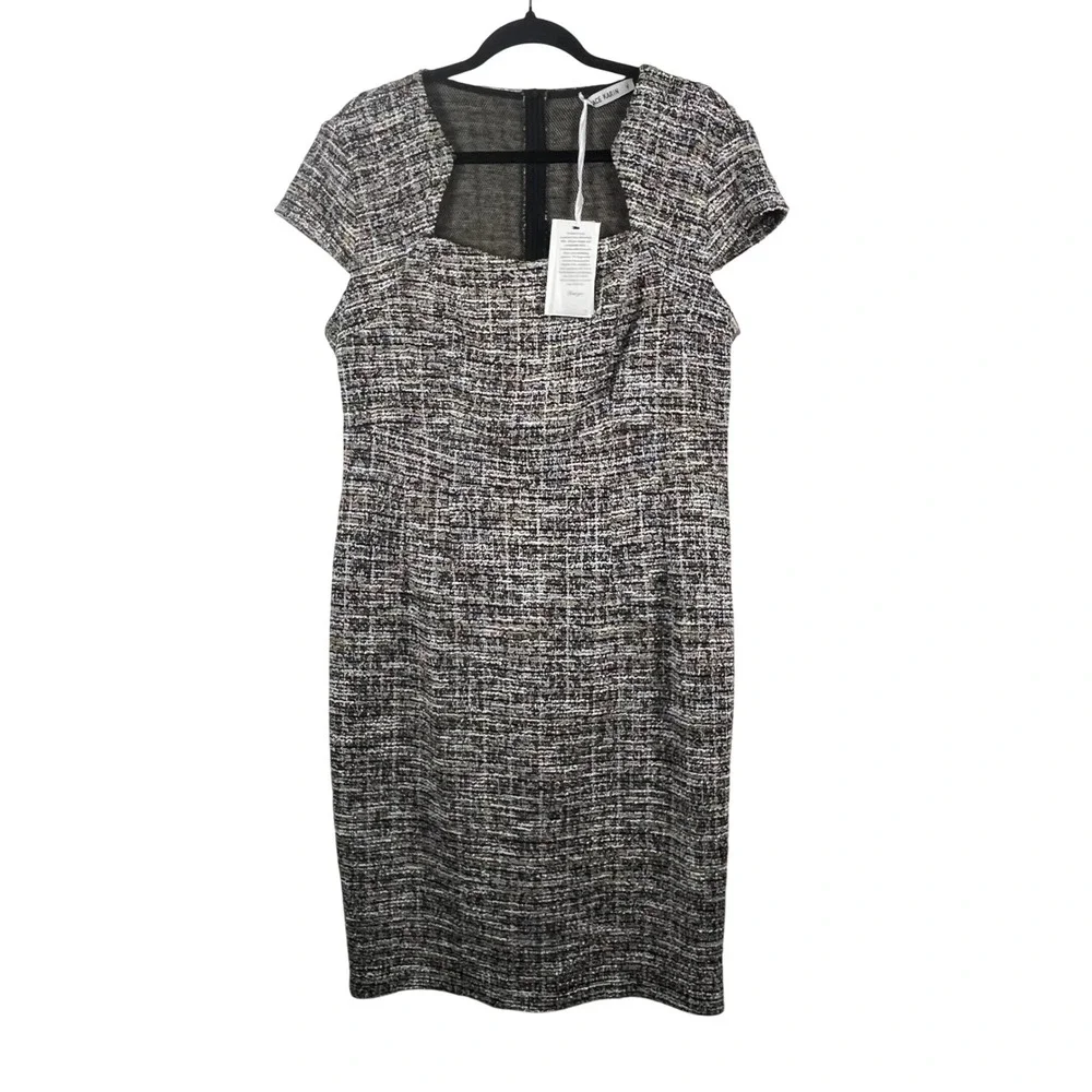 Grace‎ Karin Sheath Dress Womens Multicolor Tweed Square Neck Cap Sleeve XL